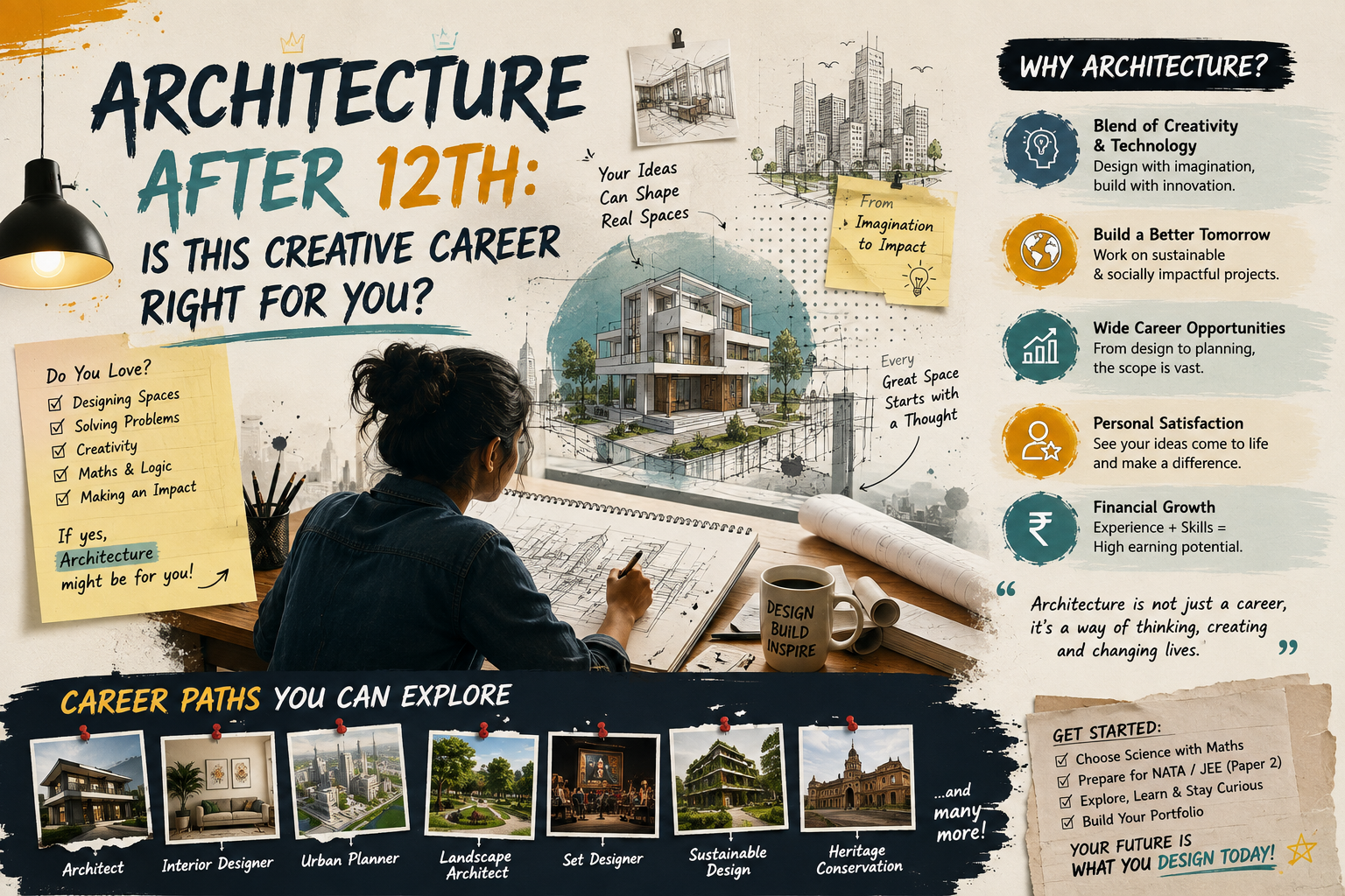 Architecture career after 12th — Indian student exploring creative design and building planning as a career option