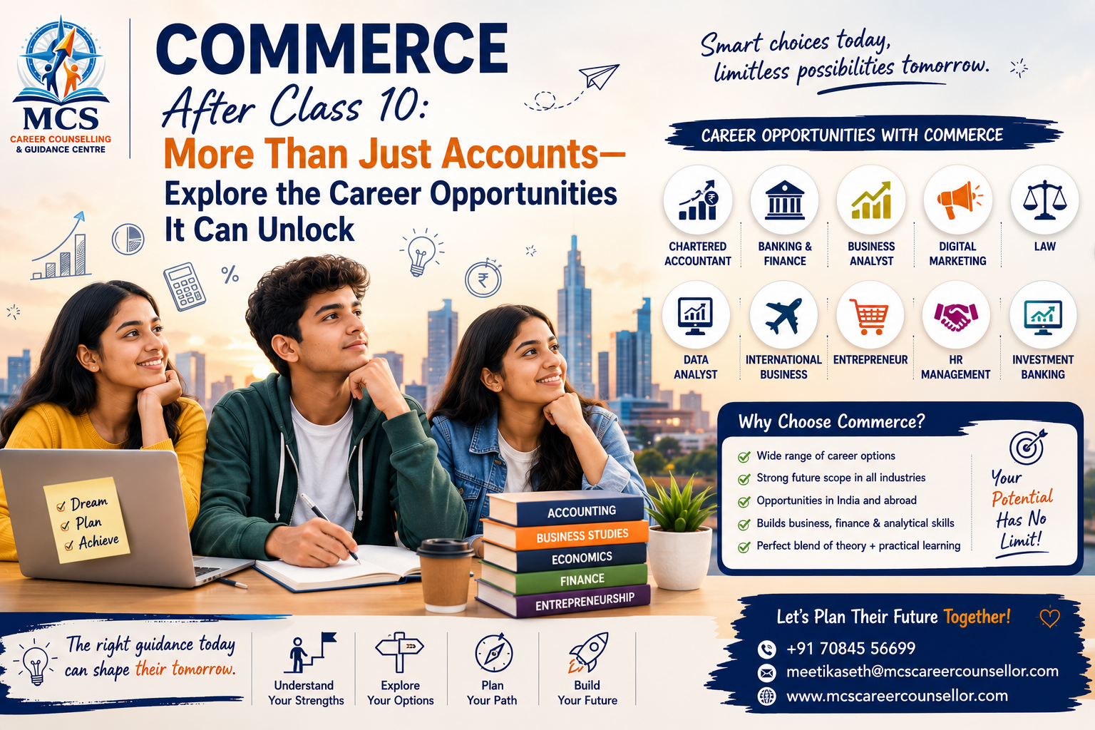 Indian student exploring commerce career options after Class 10